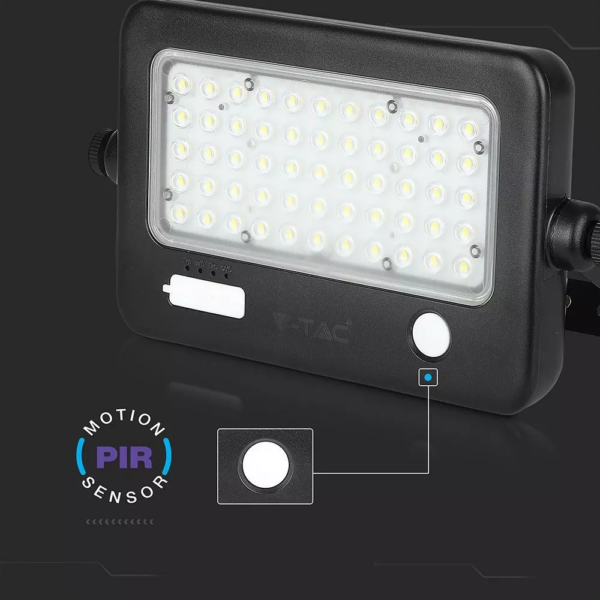 LED ηλιακός προβολέας 10W Φυσικό  4000K Μαύρο σώμα με Ανιχνευτή Κίνησης V-TAC – 8674