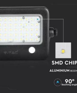 LED ηλιακός προβολέας 10W Φυσικό 4000K Μαύρο σώμα με Ανιχνευτή Κίνησης V-TAC – 8674