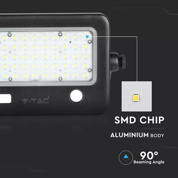 LED ηλιακός προβολέας 10W Φυσικό  4000K Μαύρο σώμα με Ανιχνευτή Κίνησης V-TAC – 8674