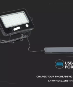 LED ηλιακός προβολέας 10W Φυσικό 4000K Μαύρο σώμα με Ανιχνευτή Κίνησης V-TAC – 8674