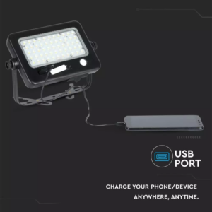 LED ηλιακός προβολέας 10W Φυσικό  4000K Μαύρο σώμα με Ανιχνευτή Κίνησης V-TAC – 8674