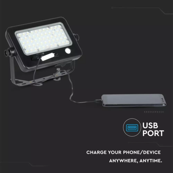 LED ηλιακός προβολέας 10W Φυσικό  4000K Μαύρο σώμα με Ανιχνευτή Κίνησης V-TAC – 8674