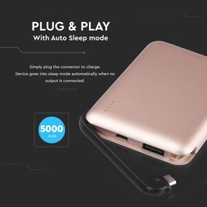 Power Bank 5000mAh Ροζ Χρυσό V-TAC με ενσωματωμένο καλώδιο – 8867