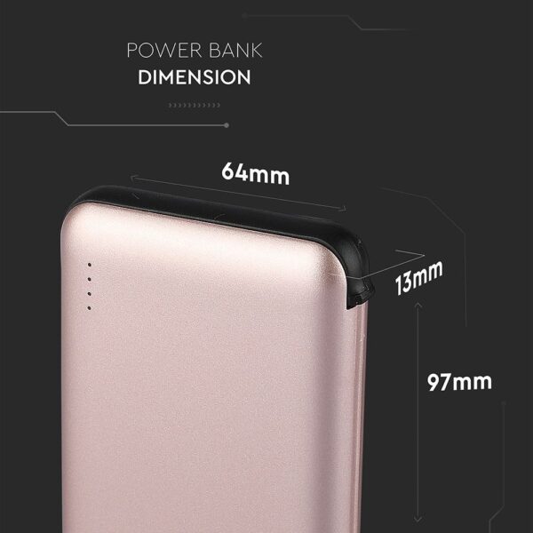 Power Bank 5000mAh Ροζ Χρυσό V-TAC με ενσωματωμένο καλώδιο – 8867