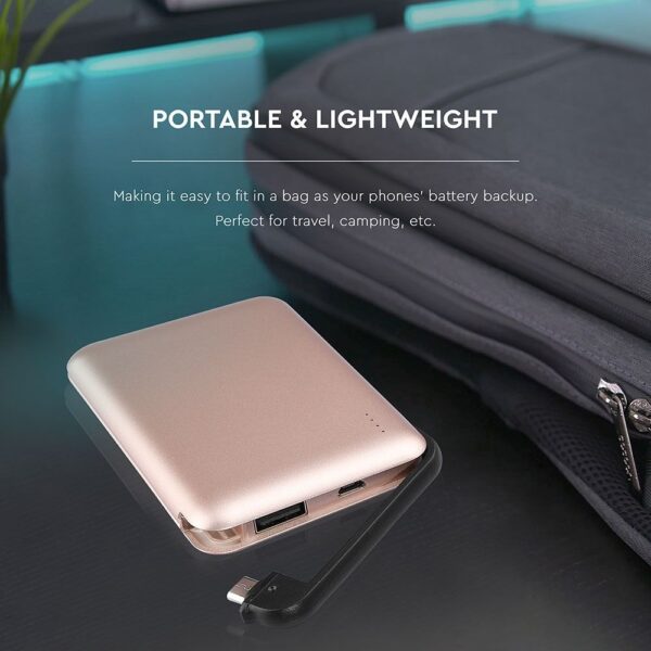 Power Bank 5000mAh Ροζ Χρυσό V-TAC με ενσωματωμένο καλώδιο – 8867