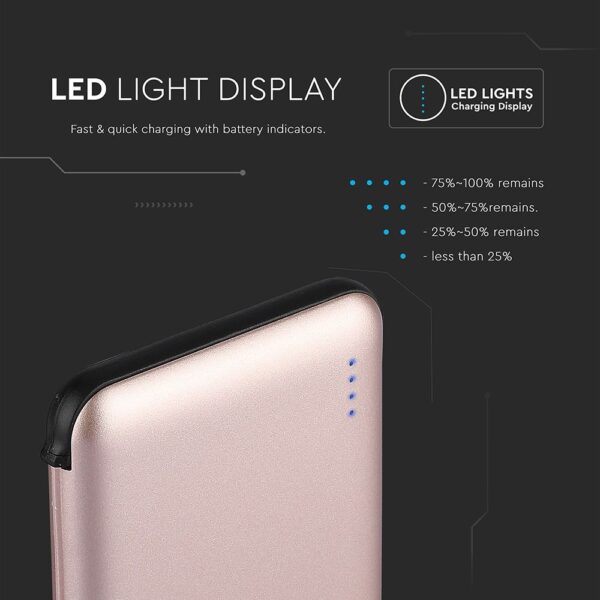 Power Bank 5000mAh Ροζ Χρυσό V-TAC με ενσωματωμένο καλώδιο – 8867