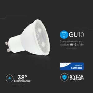 LED Spot Λάμπα GU10 7.5W V-TAC PRO Samsung Chip 38° 610lm Θερμό Λευκό 3000Κ – 21875