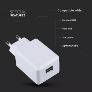 Ταχυφορτιστής ταξιδίου USB QC3.0, Λευκό σώμα, σε συσκευασία blister V-TAC – 8793