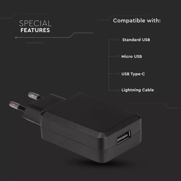 Ταχυφορτιστής ταξιδίου USB QC3.0, Μαύρο σώμα, σε συσκευασία blister V-TAC – 8794