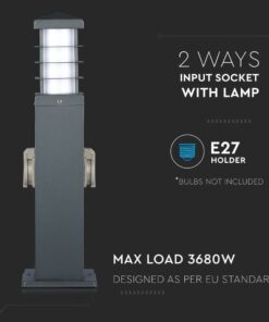 Φωτιστικό Κολωνάκι Δαπέδου με 2 Πρίζες Σούκο Ασφαλείας Γκρι IP44 V-TAC – 8822