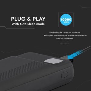 Power Bank 10000mAh με Οθόνη και 2 Θύρες Type-C/Micro USB και 2 Θύρες USB Μαύρο V-TAC – 8850