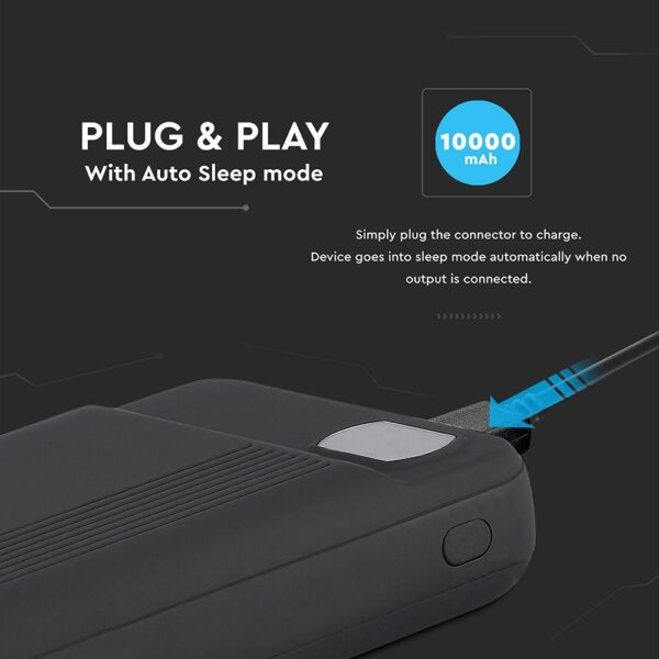 Power Bank 10000mAh με Οθόνη και 2 Θύρες Type-C/Micro USB και 2 Θύρες USB Μαύρο V-TAC – 8850