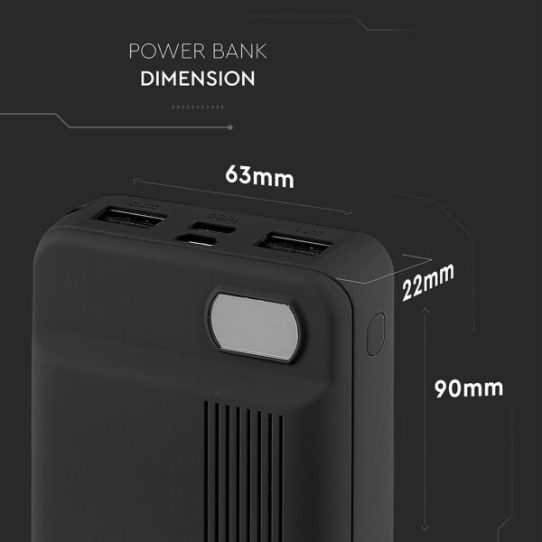 Power Bank 10000mAh με Οθόνη και 2 Θύρες Type-C/Micro USB και 2 Θύρες USB Μαύρο V-TAC – 8850