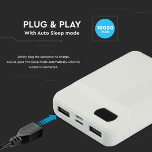 Power Bank 10000mAh με Οθόνη και 2 Θύρες Type-C/Micro USB και 2 Θύρες USB Λευκό V-TAC – 8851