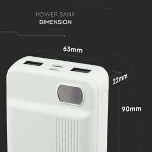 Power Bank 10000mAh με Οθόνη και 2 Θύρες Type-C/Micro USB και 2 Θύρες USB Λευκό V-TAC – 8851