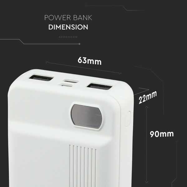 Power Bank 10000mAh με Οθόνη και 2 Θύρες Type-C/Micro USB και 2 Θύρες USB Λευκό V-TAC – 8851