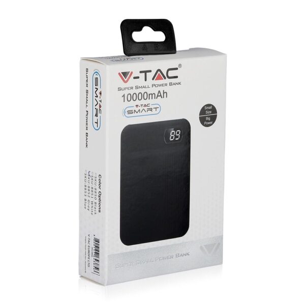 Power Bank 10000mAh με Οθόνη και 2 Θύρες Type-C/Micro USB και 2 Θύρες USB Γκρι V-TAC – 8852