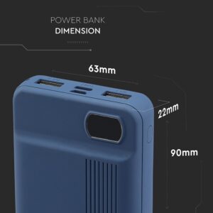 Power Bank 10000mAh με Οθόνη και 2 Θύρες Type-C/Micro USB και 2 Θύρες USB Μπλε V-TAC – 8853