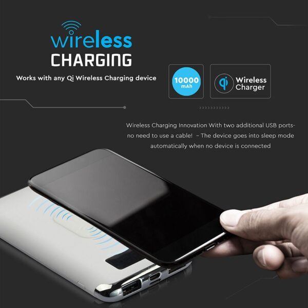 Power Bank Wireless Charging 10000mAh με Οθόνη και 2 Θύρες Type-C/Micro USB και 2 Θύρες USB Άσπρο V-TAC – 8854