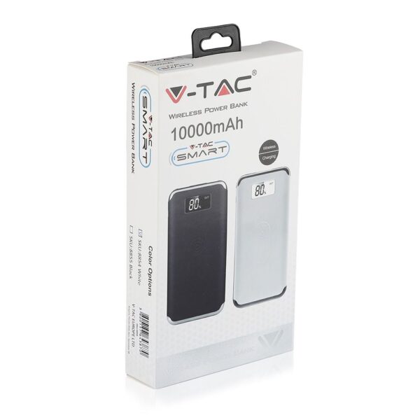 Power Bank Wireless Charging 10000mAh με Οθόνη και 2 Θύρες Type-C/Micro USB και 2 Θύρες USB Άσπρο V-TAC – 8854