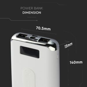 Power Bank Wireless Charging 10000mAh με Οθόνη και 2 Θύρες Type-C/Micro USB και 2 Θύρες USB Άσπρο V-TAC – 8854