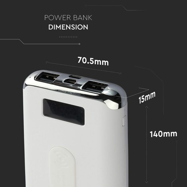 Power Bank Wireless Charging 10000mAh με Οθόνη και 2 Θύρες Type-C/Micro USB και 2 Θύρες USB Άσπρο V-TAC – 8854