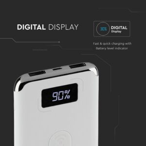 Power Bank Wireless Charging 10000mAh με Οθόνη και 2 Θύρες Type-C/Micro USB και 2 Θύρες USB Άσπρο V-TAC – 8854