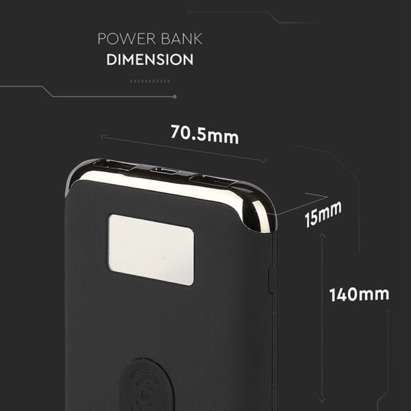 Power Bank Wireless Charging 10000mAh με Οθόνη και 2 Θύρες Type-C/Micro USB και 2 Θύρες USB Μαύρο V-TAC – 8855