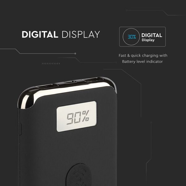 Power Bank Wireless Charging 10000mAh με Οθόνη και 2 Θύρες Type-C/Micro USB και 2 Θύρες USB Μαύρο V-TAC – 8855