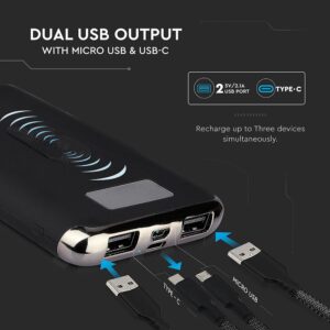 Power Bank Wireless Charging 10000mAh με Οθόνη και 2 Θύρες Type-C/Micro USB και 2 Θύρες USB Μαύρο V-TAC – 8855