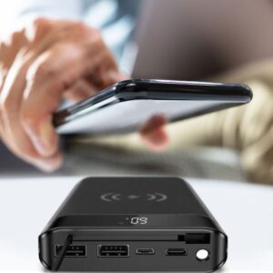 Power Bank Wireless Charging 20000mAh με Οθόνη Ενσωματωμένο Καλώδιο 2 Θύρες Type-C/Micro USB & 2 Θύρες USB Μαύρο V-TAC – 8859