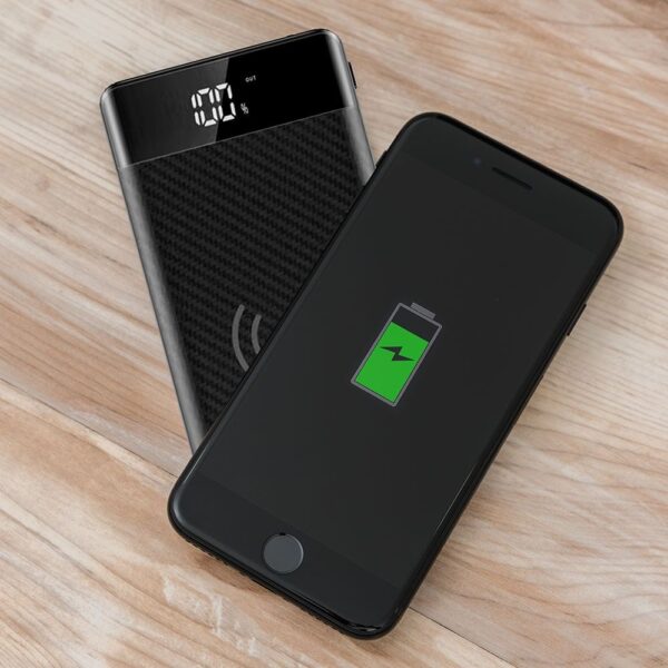 Power Bank Wireless Charging 20000mAh με Οθόνη Ενσωματωμένο Καλώδιο 2 Θύρες Type-C/Micro USB & 2 Θύρες USB Μαύρο V-TAC – 8859