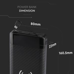 Power Bank Wireless Charging 20000mAh με Οθόνη Ενσωματωμένο Καλώδιο 2 Θύρες Type-C/Micro USB & 2 Θύρες USB Μαύρο V-TAC – 8859