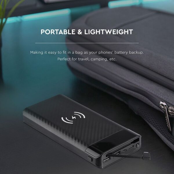 Power Bank Wireless Charging 20000mAh με Οθόνη Ενσωματωμένο Καλώδιο 2 Θύρες Type-C/Micro USB & 2 Θύρες USB Μαύρο V-TAC – 8859