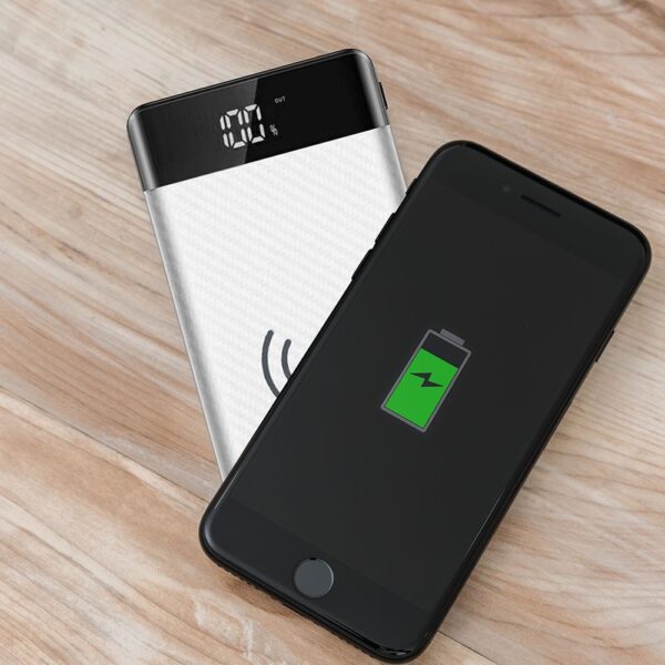 Power Bank Wireless Charging 20000mAh με Οθόνη Ενσωματωμένο Καλώδιο 2 Θύρες Type-C/Micro USB & 2 Θύρες USB Λευκό V-TAC – 8860