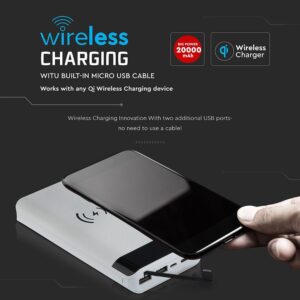 Power Bank Wireless Charging 20000mAh με Οθόνη Ενσωματωμένο Καλώδιο 2 Θύρες Type-C/Micro USB & 2 Θύρες USB Λευκό V-TAC – 8860
