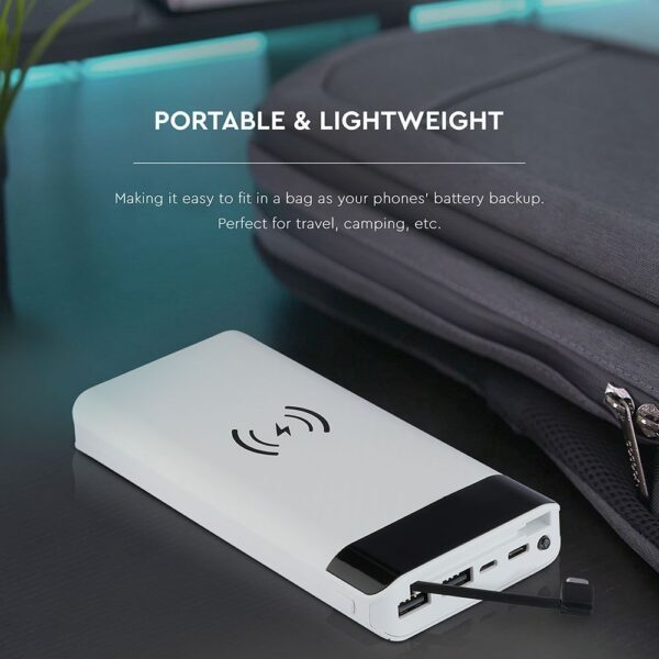 Power Bank Wireless Charging 20000mAh με Οθόνη Ενσωματωμένο Καλώδιο 2 Θύρες Type-C/Micro USB & 2 Θύρες USB Λευκό V-TAC – 8860