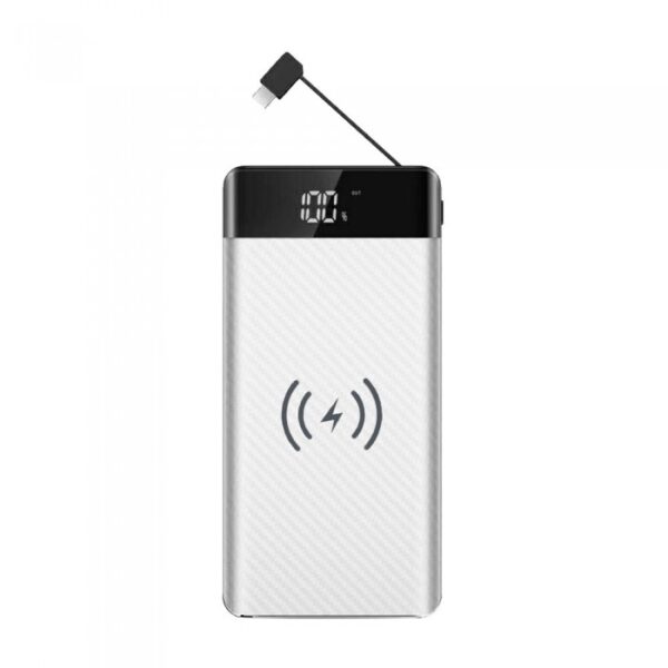 Power Bank Wireless Charging 20000mAh με Οθόνη Ενσωματωμένο Καλώδιο 2 Θύρες Type-C/Micro USB & 2 Θύρες USB Λευκό V-TAC – 8860