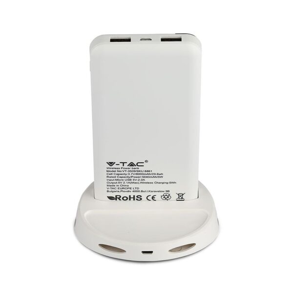 Wireless Power Bank 8000mAh με λευκό σώμα και βάση V-TAC – 8861
