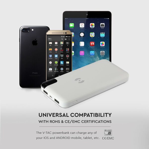 Wireless Power Bank 8000mAh με λευκό σώμα και βάση V-TAC – 8861
