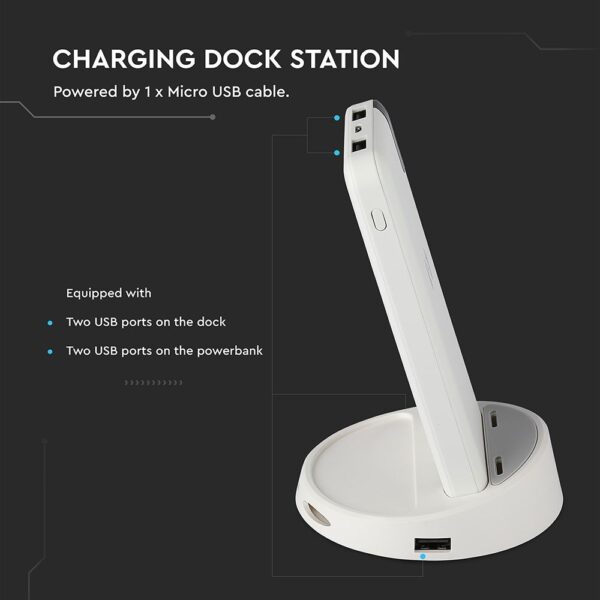 Wireless Power Bank 8000mAh με λευκό σώμα και βάση V-TAC – 8861
