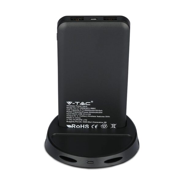 Wireless Power Bank 8000mAh με μπλε σώμα και βάση V-TAC – 8862