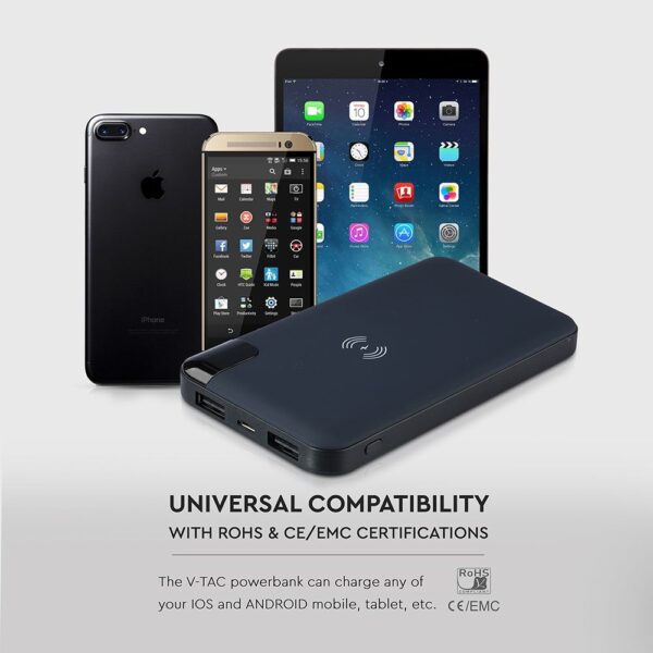 Wireless Power Bank 8000mAh με μπλε σώμα και βάση V-TAC – 8862