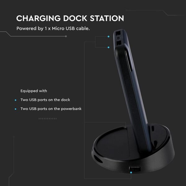 Wireless Power Bank 8000mAh με μπλε σώμα και βάση V-TAC – 8862
