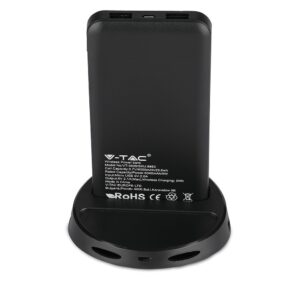 Power Bank Wireless Charging 8000mAh με Οθόνη και Βάση Φόρτισης Μαύρο V-TAC – 8863