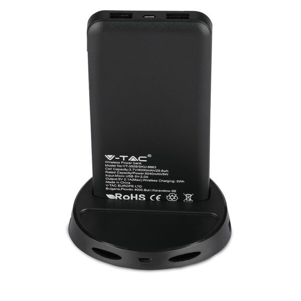 Power Bank Wireless Charging 8000mAh με Οθόνη και Βάση Φόρτισης Μαύρο V-TAC – 8863