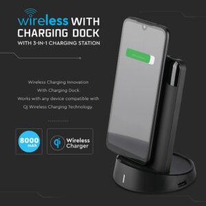 Power Bank Wireless Charging 8000mAh με Οθόνη και Βάση Φόρτισης Μαύρο V-TAC – 8863