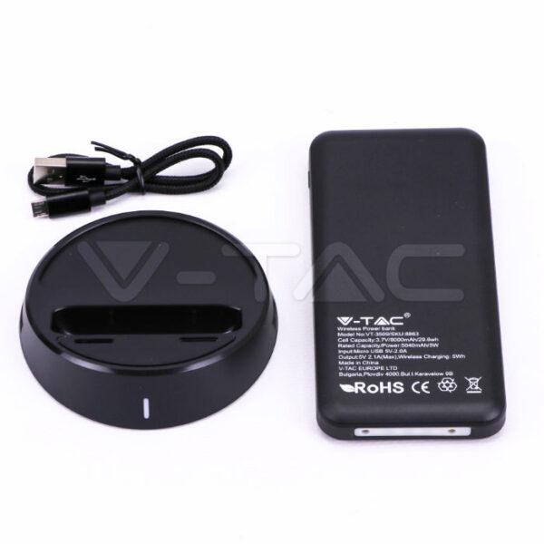 Power Bank Wireless Charging 8000mAh με Οθόνη και Βάση Φόρτισης Μαύρο V-TAC – 8863