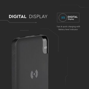 Power Bank Wireless Charging 8000mAh με Οθόνη και Βάση Φόρτισης Μαύρο V-TAC – 8863