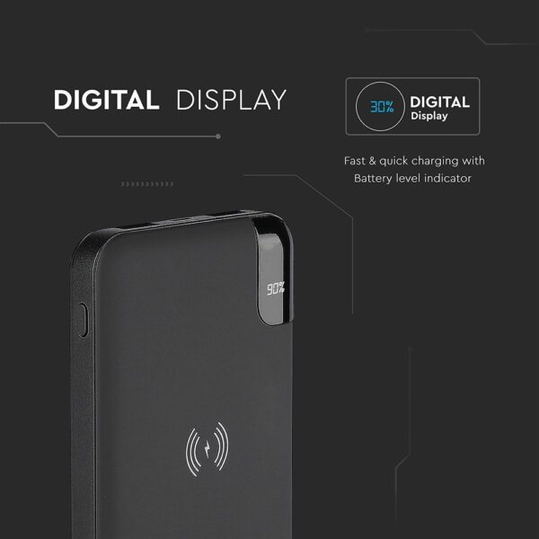 Power Bank Wireless Charging 8000mAh με Οθόνη και Βάση Φόρτισης Μαύρο V-TAC – 8863